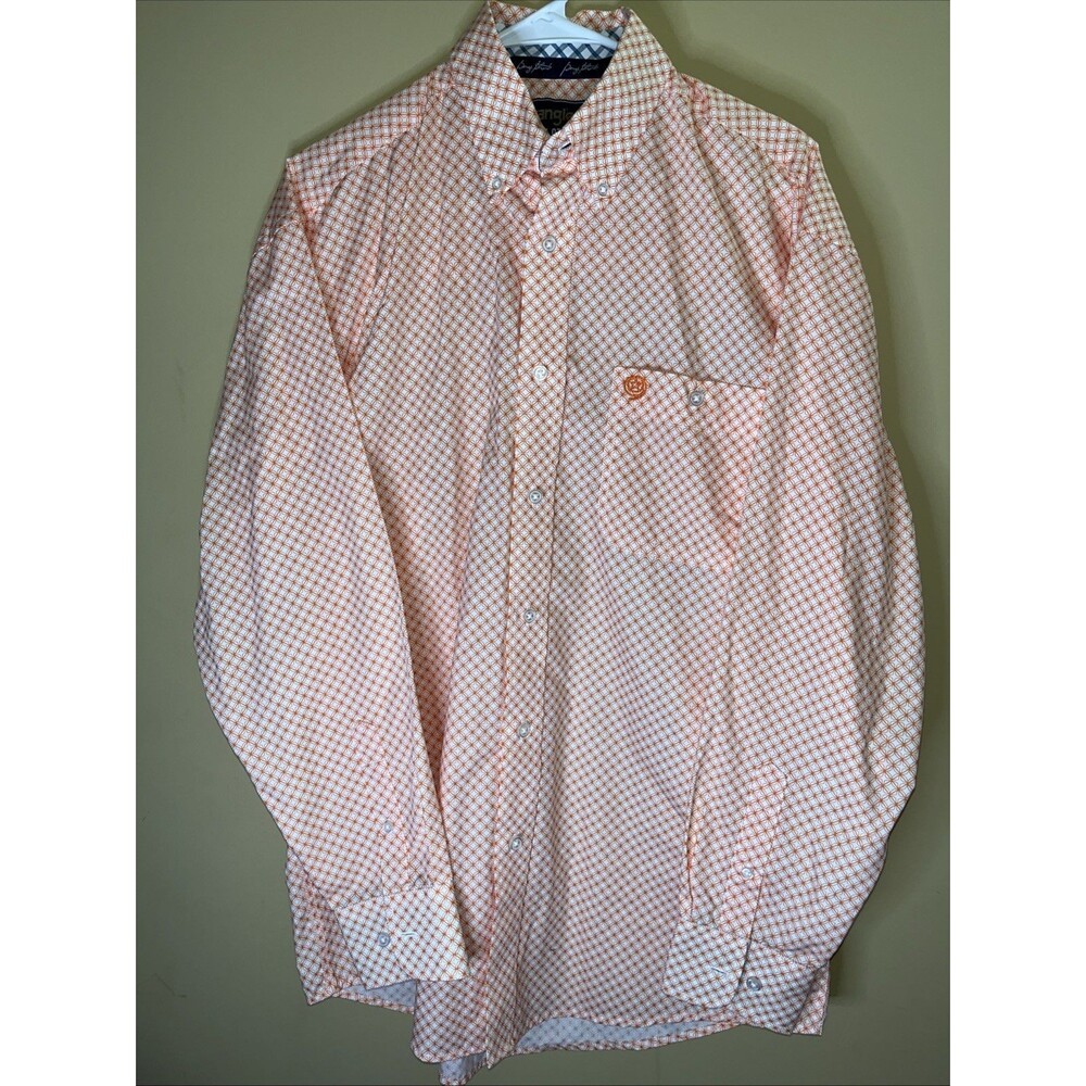 Wrangler George Straight Collection Orange Gingham Button-Down Shirt, Medium
